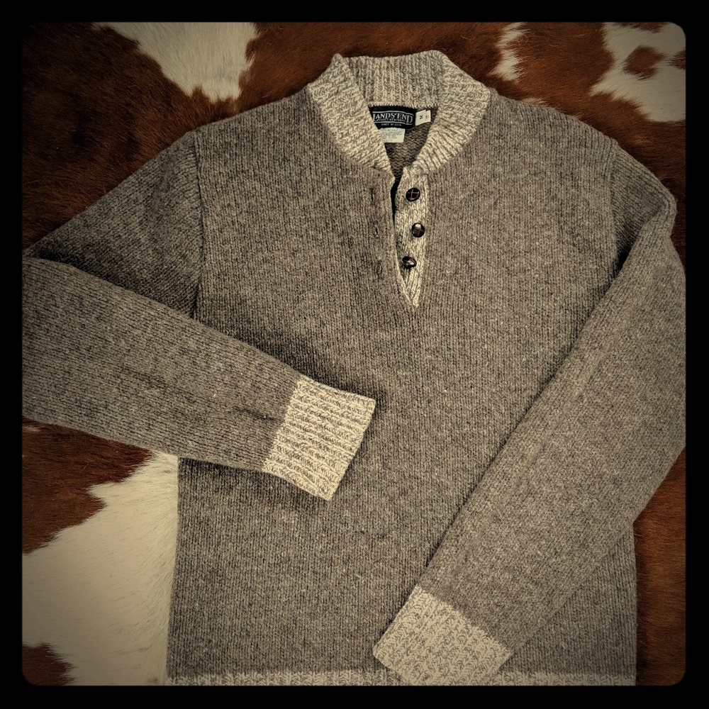 Lands end wool blend half button sweater